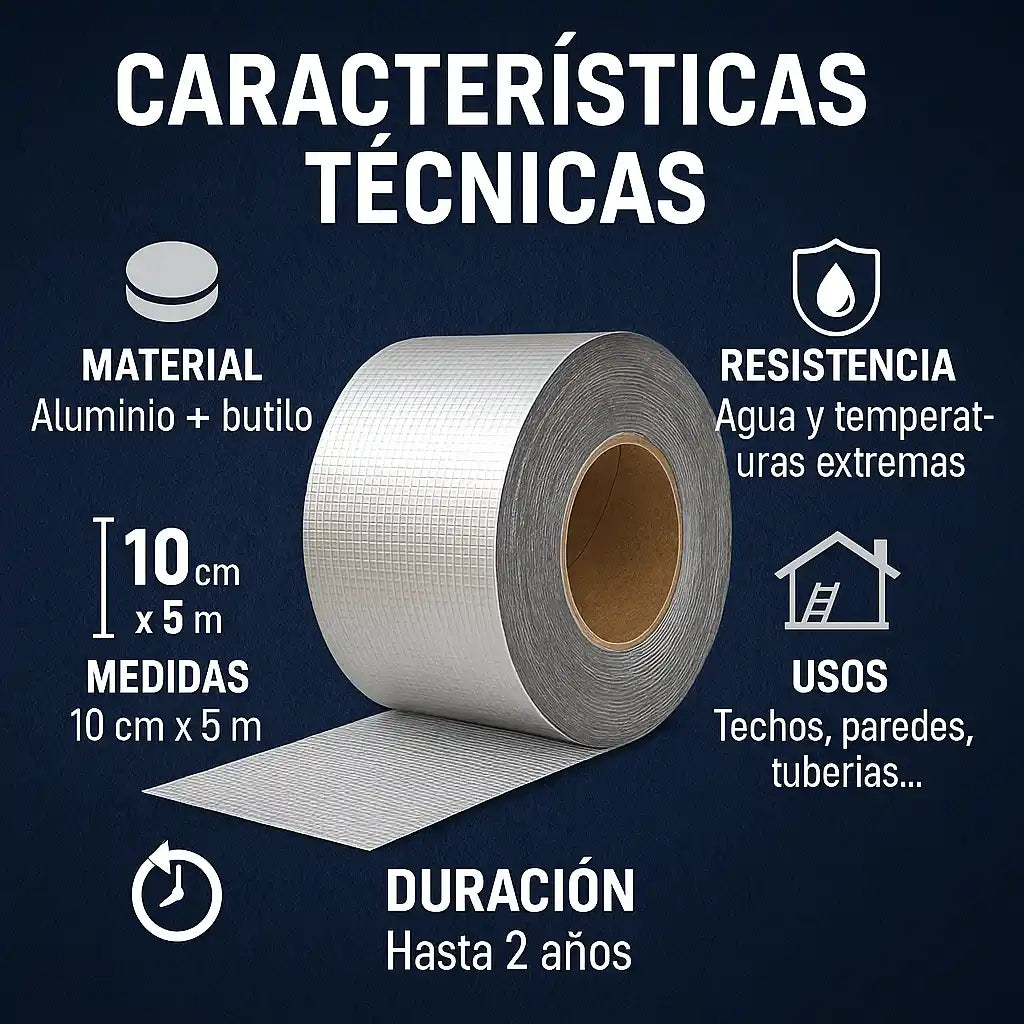 SealFix® – Cinta Impermeable de Aluminio Butilo 10cm x 5m